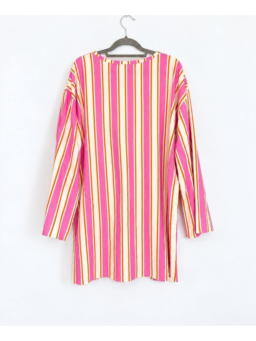 Solid & Striped Mini Shift Dress Henley Tunic Pink White Linen Blend Medium - Picture 3 of 6